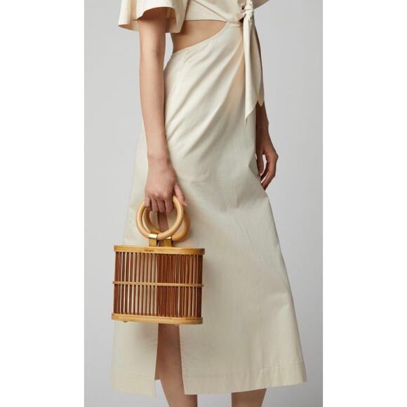 Cult Gaia Handbags - Cult Gaia Coco Mini Tote Bag Bamboo Purse Tan Wooden Top Handle